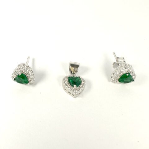 Jewellery for sale Heart-Shaped Green Pendant Set – Silver 925 Jewelry In Islamabad