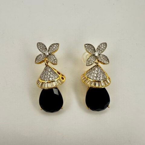 Best Black Flower & Cap Style Back Zircon Earrings for Sale – Rang e Zewar Islamabad