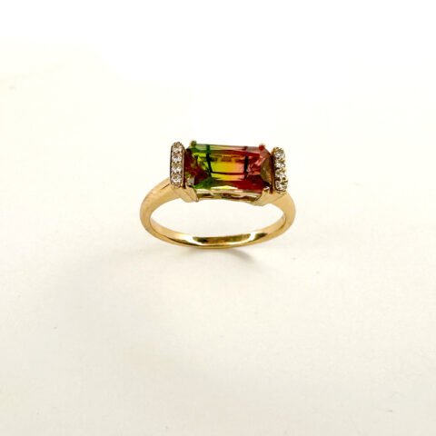 Multi color stone gold plated ring